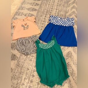 Tea Collection Matching Set, Blue Dress, Green Romper Bundle